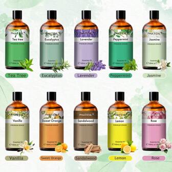  1 件 100ml/3.38fl.Oz 优质精油，PHATOIL 精油用于制作蜡烛和肥皂，制作沐浴球，用于家庭扩散器的水果香薰油，夏季芳香疗法扩散器油，薰衣草，茉莉，桉树，香草，薄荷，檀香，乳香，甜橙，依兰，柠檬，玫瑰，佛手柑