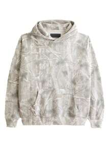 Camo Maple Leaf Print Hooded Oversized Graphic Street Wear Fashion Pocket Men Hoodie - Bạc - Xem 1