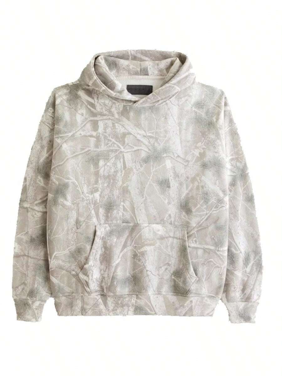 Camo Maple Leaf Print Hooded Oversized Graphic Street Wear Fashion Pocket Men Hoodie - Bạc - Xem 1