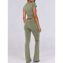 Lounge Sets For Women 2 Piece Foldover Yoga Flare Leggings Pants Crop Tops Casual Y2K Outfits Matching Tracksuit Set/Vacation Outfits Women