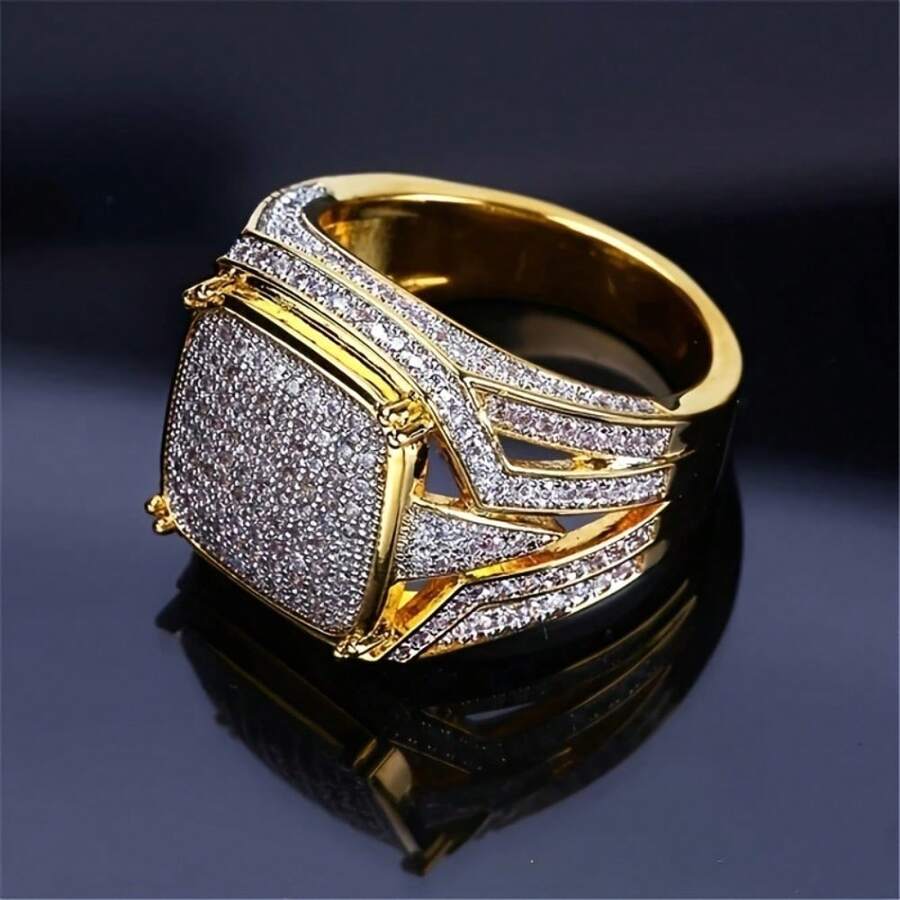 Fashion Men's Square Punk Zirconia Ring, Hip Hop Cubic Zirconia Men's Ring - 8 - 查看 1