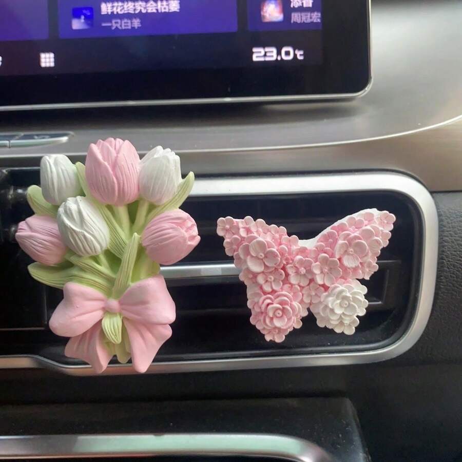 AD Niche Tulip Bow Decor Elegant Floral Car Air Vent Clip Accessory - one-size - View 1