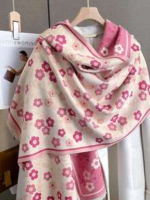 1pc Vintage Printed Scarf, Warm & Windproof Shawl Wrap For Women, Autumn/Winter For Dress - Pink - View 2