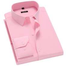 Men's Long Sleeve Dress Shirt, Good Quality, Slim Fit, Microelasticity - Hồng - Xem 1
