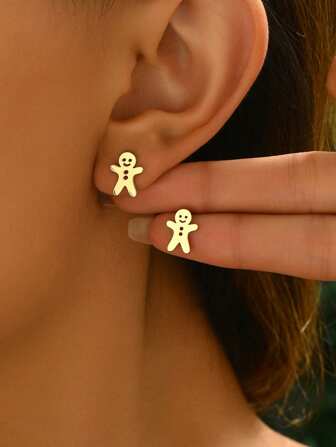 1 Pair Minimalist Gingerbread Man Cute Christmas Personalized Earrings, Suitable For Daily Wear For Women