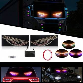 LED Car Dynamic Devil Eye Light USB Car Flexible Display Panel Night Light Car Windshield Devil Eye Light For Car Windows