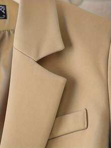 Chaqueta de blazer ajustada con cuello de solapa, de moda, para uso casual o profesional, para mujer - Caqui - Ver 3