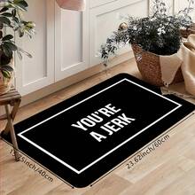 1Pc Black Door Mat With Interesting Letters Print Pattern, Classic Rectangle Quick-Drying Absorbent Polyester Carpet, Suitable For Indoor Outdoor Home Bedroom Bathroom Kitchen And Dining Room Decoration, Four Season Used Good For Gifts Party Supply Festival Holiday Courtyard Decor