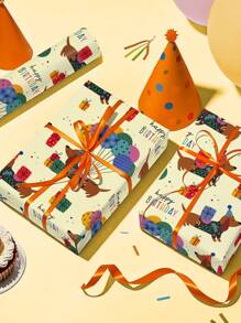 1 Roll - Cute Puppy Pattern - Yellow System - Puppy Theme Wrapping Paper - 43.2cm*500cm - Suitable For Birthday, Celebration Party