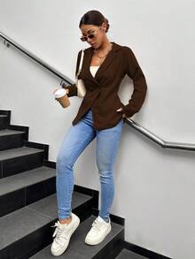 A&DD MODA, REF: 173 Women's Blazer Elegant Fitted Modern Social Formal Casual Sophisticated Tailoring Premium Fabric Versatile Comfortable Work Style Party Everyday Classic Perfect Cut Refined Look Contemporary Look Blogger Charming Quality Superior Finish ✨ - 巧克力棕 - 查看 4