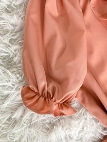 SHORT SLEEVE PUFFED DRESS TOP WITH RUFFLE AND BOW, WOMEN'S FASHION - Baby Pink - View 3