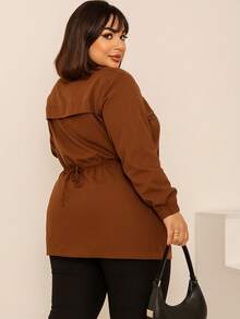WOMEN'S PLUS SIZE BENGALINE JACKET PLUS SIZE WINTER OVERCOAT WITH CINCHED DRAW CUFF PARKA COAT MODEL - Rust Brown - View 3