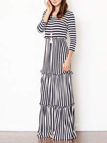 Retro Boho Woven Floral Pink Yellow Maxi Surplice Wrap Sah Dress Front Tie Flutter Sleeve - 條紋 - 查看 9