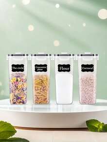 4pcs 4L Sealed Food Storage Container, Kitchen Storage Box Set With Lid, Transparent, Leak-Proof, Suitable For Dry Food, Nuts, Beans, Cereals, Snacks, Flour, Sugar, Coffee, Tea And Pet Food - Đen và trắng - Xem 6