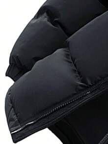 1 件男士拼接连帽棉服外套，尼龙面料，工装风格，撞色设计，适合日常通勤和户外寒冷天气，秋冬 - 黑色 - 查看 6