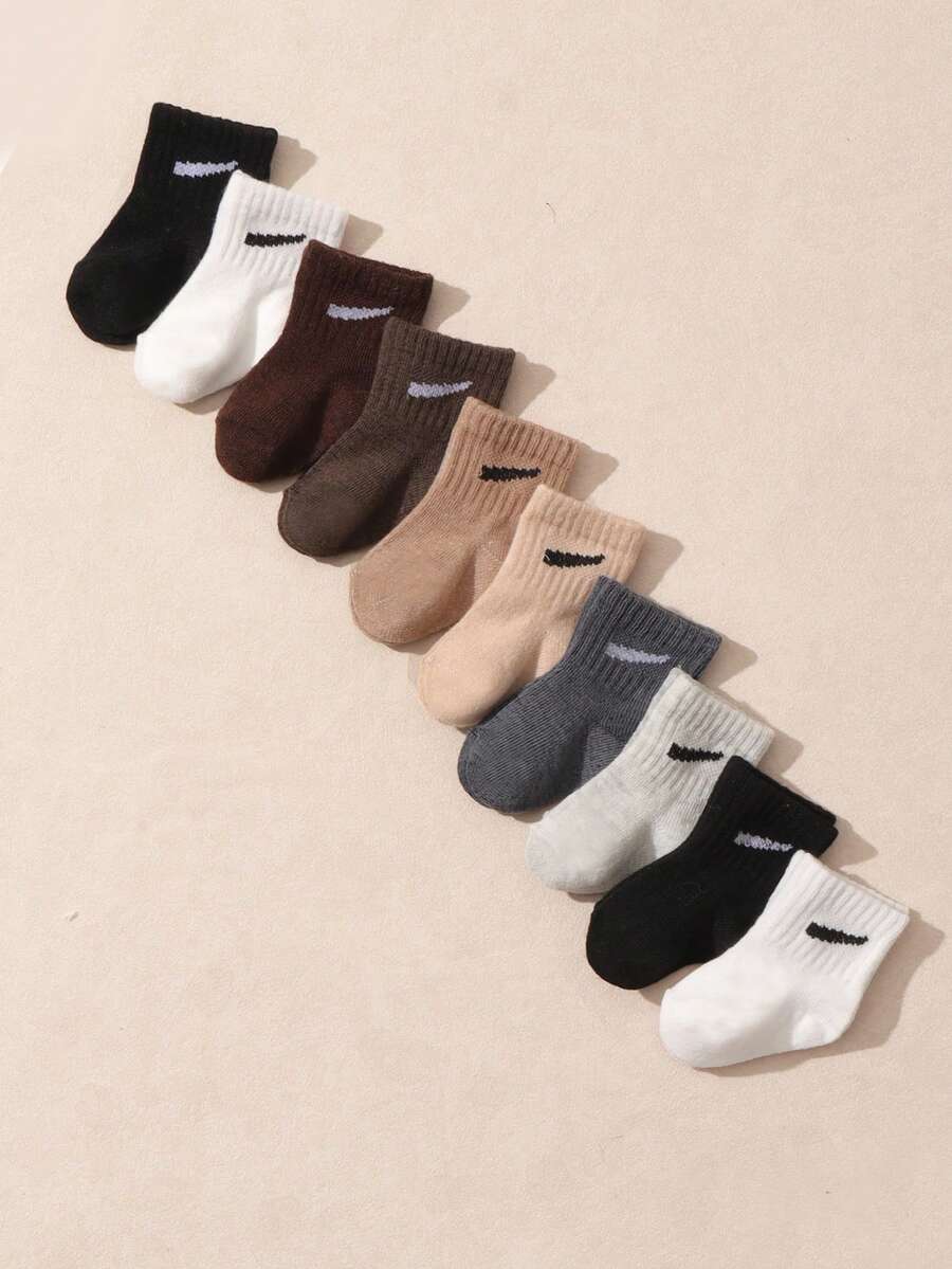 10/20双装 中性色休闲短款弹力中筒袜，适合幼儿，秋冬季 - 彩色 - 查看 1