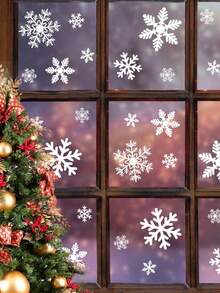64pcs/192pcs/576pcs Christmas Window Decals - Snowflake Designs In Various Shapes, Xmas Decals Decorations,Christmas Window Clings Snowflakes Window Decals Static Window Stickers For Christmas Decorations Windows Winter & Holiday Designs For Glass Windows