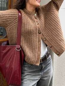 Women's Winter Y2K Long Sleeve Sweater Cardigan Warm And Comfortable Daily - Brown - View 6