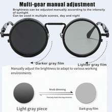 Adjustable Tint Sunglasses, 1-9 Gears Steampunk Retro Metal Round Polarized Glasses With ND Filter Lenses,For Men - 金色 - 查看 8