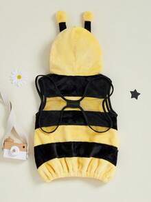 Kid Halloween Costume, Sleeveless Striped Hooded Vest With Wings Cosplay Bee Costume - Yellow - View 2