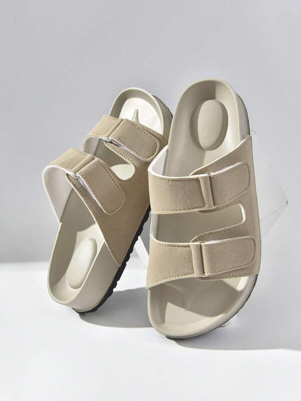 1 Pair Casual Outdoor Beach Hook And Loop Platform Thick Sole Sandals, Comfortable Soft Bottom Non-Slip Slippers For Home & Outdoor, Spring/Summer