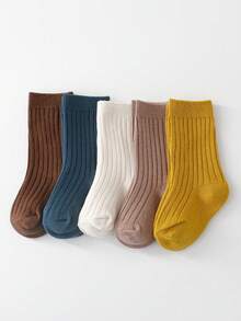 5 Paar Kinder Einfarbige Socken, geeignet für den täglichen Gebrauch, Frühling/Herbst