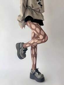 1pc Women Plus Size Distressed Tights, Knitted Ripped Pantyhose In Gothic Style, Highly Elastic Stocking/Pantyhose/Nylon Tights, Suitable For Pairing With Various Clothing - Multicolor - View 16