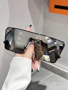 1/2/3 Pair Unisex Shield Shaped Large Frame Rivet Sunglasses, Suitable For Fishing, Travel, Sports, Driving, Holiday Outfits, Summer Accessories, Beach, Music Festivals, Outings, Vacations, Family Trips, Elegant Attire, Street Style, Sports Style, Parties, Outdoor Activities, Holiday, Golf, Hiking, Outdoor Events - 彩色 - 查看 5