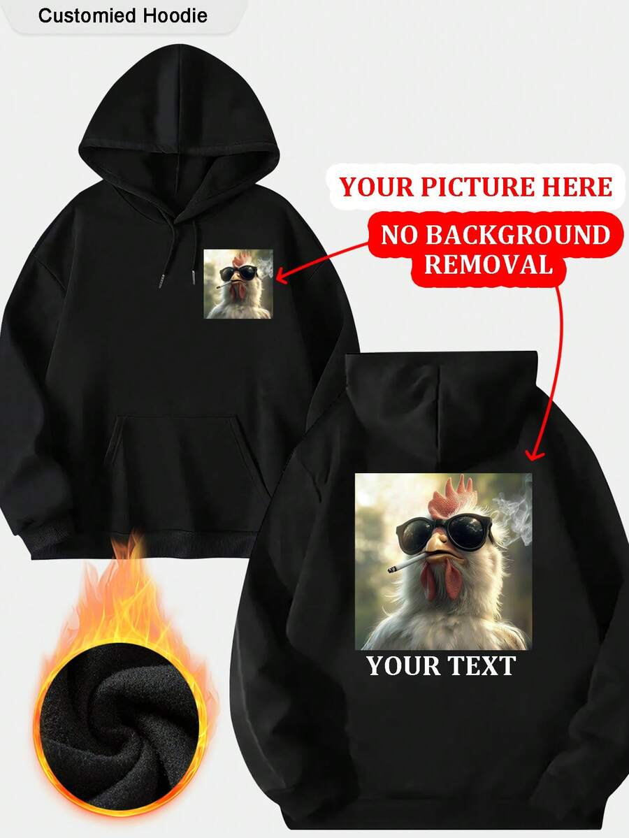 个性化女士卫衣 - 可定制的趣味卫衣，前后均可印制您的照片和文字，图案包括圣诞全家福、圣诞树、圣诞老人、万圣节、南瓜、幽灵、广告宣传图、感恩节图案、舞蹈团标志、工作服标志、校服图案、黑色套头衫、秋冬服装，以及任何适合家人、宠物或朋友的款式。可定制保暖内衬、袋鼠口袋和抽绳。 - 黑色 - 查看 1