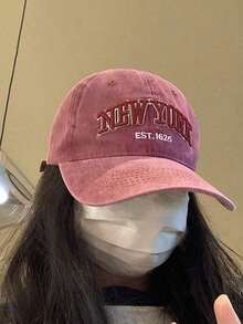"NEW YORK" Washed Baseball Cap, Adjustable Outdoor Sun Protection Casual Hat For Men And Women, Suitable For Spring, Autumn, Travel, Beach, Y2K Style Winter Fall - Burgundy - View 7