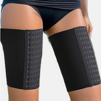 1. 女士高领大腿瘦身带，配有可调节扣 - 透气舒适的腿部压缩带，用于减少大腿脂肪，适合所有季节的针织面料，纽扣闭合，户外腿部支撑设备 | 自然外观 | 舒适贴合，大腿收紧包裹带，适合家庭、健身房和办公室使用，透气压缩带