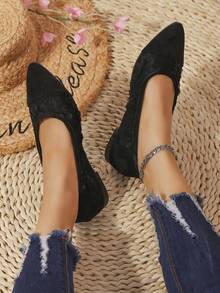 Women's Breathable Mesh Patchwork Flat Shoes, Modern Fashionable Casual Street Outdoor Versatile Sneakers - Black - View 1