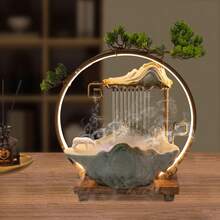 LED Tabletop Indoor Water Fountain  Fake Plants Waterfall Zen Decor With Mist, For Meditation With Fake Plants Feng Shui Decor For Good Luck Wealth - 美規A型插(110-127V) - 查看 4