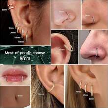 Clear CZ Nose Rings Hoop - 316L Stainless Steel CZ Body Piercing Hoop Clicker 20G/18G/16G Hypoallergenic Earrings Jewelry For Cartilage Helix Rook Tragus Conch Lobe Daith Snug Belly Button Ring With Cubic Zirconia 6mm/7mm/8mm//10mm/12mm - Gold