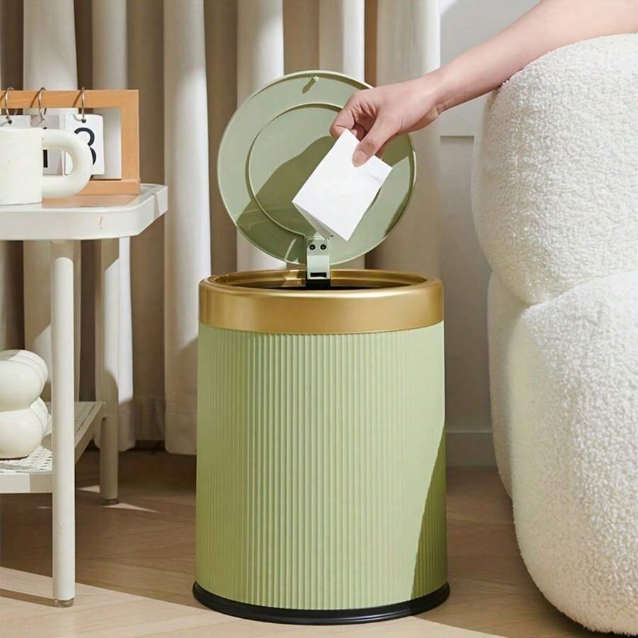 豪华椭圆形阶梯式垃圾桶,带双内桶,大容量,适用于厨房、客厅、浴室防臭垃圾桶 - 粉末涂层,仅限室内使用,浴室垃圾桶 | 优雅的废物容器 | 金色装饰盖 - 彩色 - 查看 1