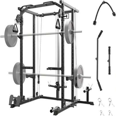 Power Cage,2000LBS All In One Squat Power Rack With Dual Pulley Cable Crossover System,Heavy-Duty Steel Construction For Strength Training Visit The GarveeLife Store Multi-Function Power Rack With Adjustable Cable Crossover System And More Training Attachment