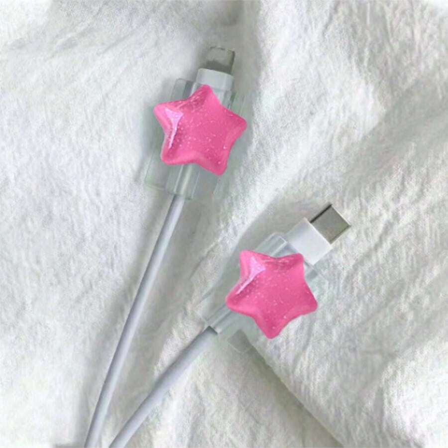 Ốp lưng bảo vệ hình sao/hình cung tương thích với cáp dữ liệu chống uốn cong , ốp lưng bảo vệ bộ sạc Nan, phụ kiện điện thoại - Màu Hồng Tươi - Xem 1