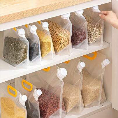 5pcs Reusable Food Storage Bags With Spouts - Leak-Proof, Moisture-Proof & Airtight Seal For Grains, Nuts, Snacks, Essential Kitchen Organizer,Thickened, Perfect For Pantry Organization, Travel, And Gift Giving. Keep Your Food Fresh And Your Kitchen Tidy With These Versatile Storage Bags! Ideal For Back-To-School Prep, Holiday Baking, And Year-Round Use.