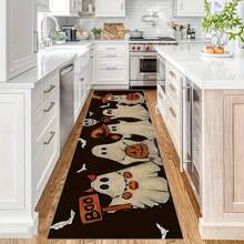 Halloween Ghost Pumpkin Kitchen Rug Set, Non-Slip Backing, Machine Washable, Polyester Bat, Ghost, Pumpkin Doormat, Suitable For Home Kitchen Decor, Short Plush Holiday Mat, Applicable For Thanksgiving, Christmas, Holiday Decoration