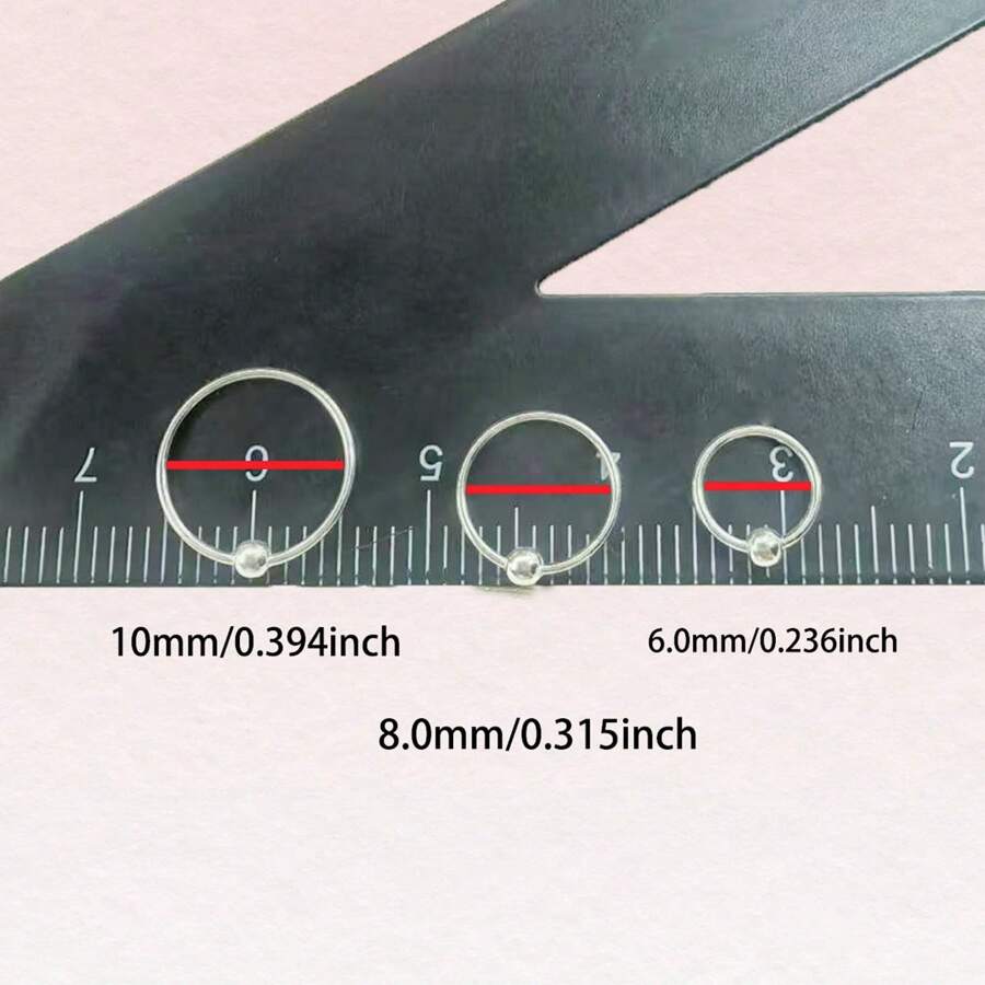 1pc 6mm/8mm/10mm 925 Sterling Silver Hypoallergenic Nose Ring, 2.0mm Ball Nose Piercing Hoop, Women Jewelry