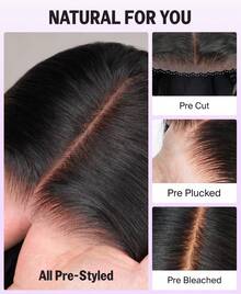 MEGALOOK 6x5蕾丝无胶假发，100%真人发，180%密度，预拔毛预剪发片，直发假发，轻盈发网，12A沙龙级漂白，细小发结 - SNatural - 查看 4