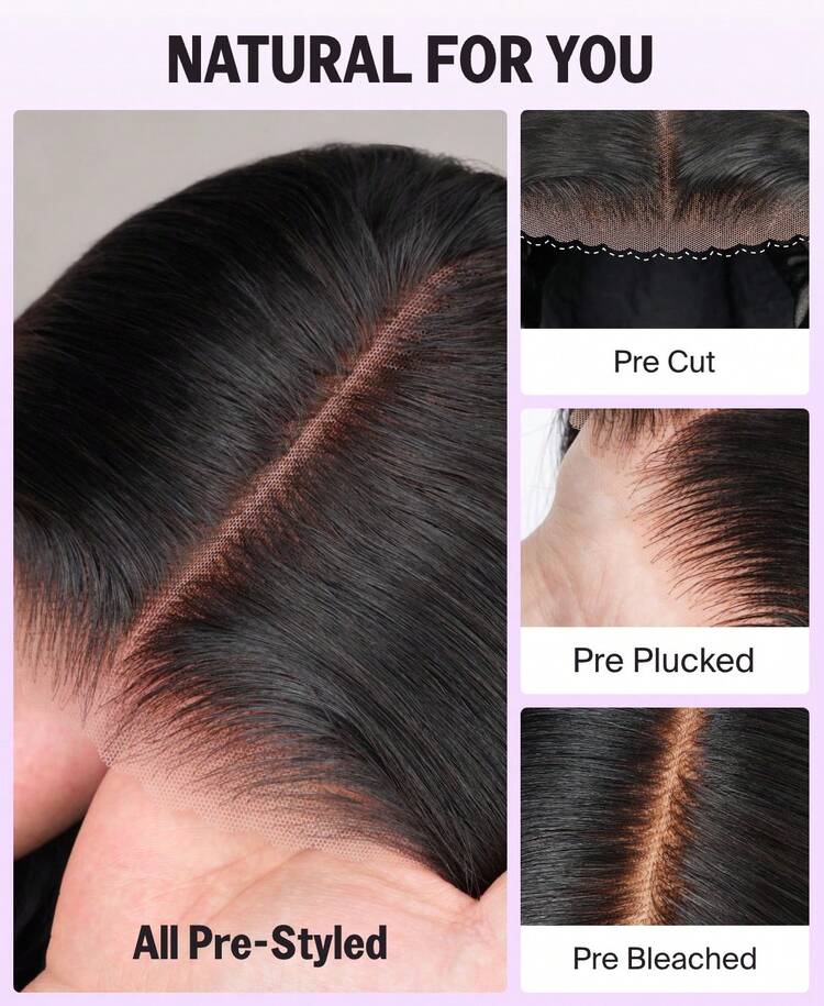 MEGALOOK 6"X5" Hairpiece With 180% Density, Pre-Trimmed & Pre-Plucked Closure, Straight Hair, Lightweight Cap, 12A Salon Grade Bleached Knots - SNatural - View 4
