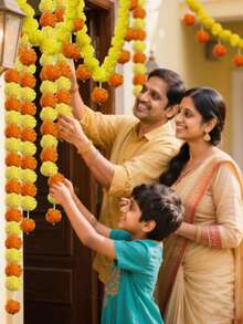 1条人造万寿菊花环 - 4.5英尺长，黄色仿真悬挂式，万圣节装饰，适用于家居餐厅、墙壁、拱门、门口、室内外装饰、婚礼背景、排灯节、感恩节、圣诞节派对、节日、乔迁礼物 - 黃色 - 查看 5