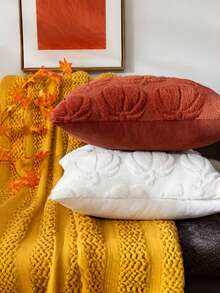 Vỏ gối trang trí Halloween thêu hình quả bí ngô mùa thu 18x18, Vỏ gối trang trí mùa thu cho ghế sofa, Phong cách mộc mạc trang trại, Len kết cấu sang trọng có thêu thân màu nâu Thân màu cam nâu - Nhiều màu - Xem 2