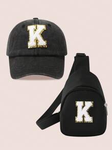 2pcs/Set Boys' Letter Graphic Baseball Cap And Bag, Girls' Breathable Fitted Design Suitable For Daily Wear And Outdoor Activities