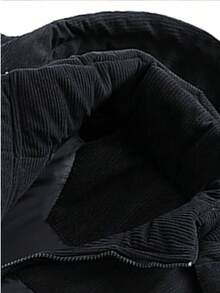 1 件男士拼接连帽棉服外套，尼龙面料，工装风格，撞色设计，适合日常通勤和户外寒冷天气，秋冬 - 黑色 - 查看 4