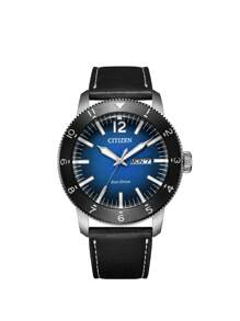 CITIZEN Men's Watch Ec-O-Drive Movement Watches For Men With Blue Dial Leather Strap Analog Quartz Watch With Luminous Hands And Markers