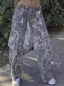 Women's New Autumn Cargo Pants Hot Girl Camouflage Pants Straight Leg Loose Lowpantalones Jeans De Mujer Women - 軍綠色 - 查看 4