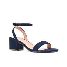 XY LONDON Gemma Low Block Heel Open Toe Strappy Sandal Shoes With Round Buckle Fastening For Spring Summer - 藏蓝色 - 查看 4