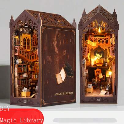 398pcs Mini DIY Magic Bookshelf Assembly Model, With Furniture, Wooden Handmade 3D Puzzle, Home Bedroom Decor, Easter And Birthday Gift. Mini Model Assembly Building Kit, DIY Handmade Magic Forest 3D Puzzle Model Set, Room Bedroom Home Decor, Wooden Craft, Christmas Birthday Present